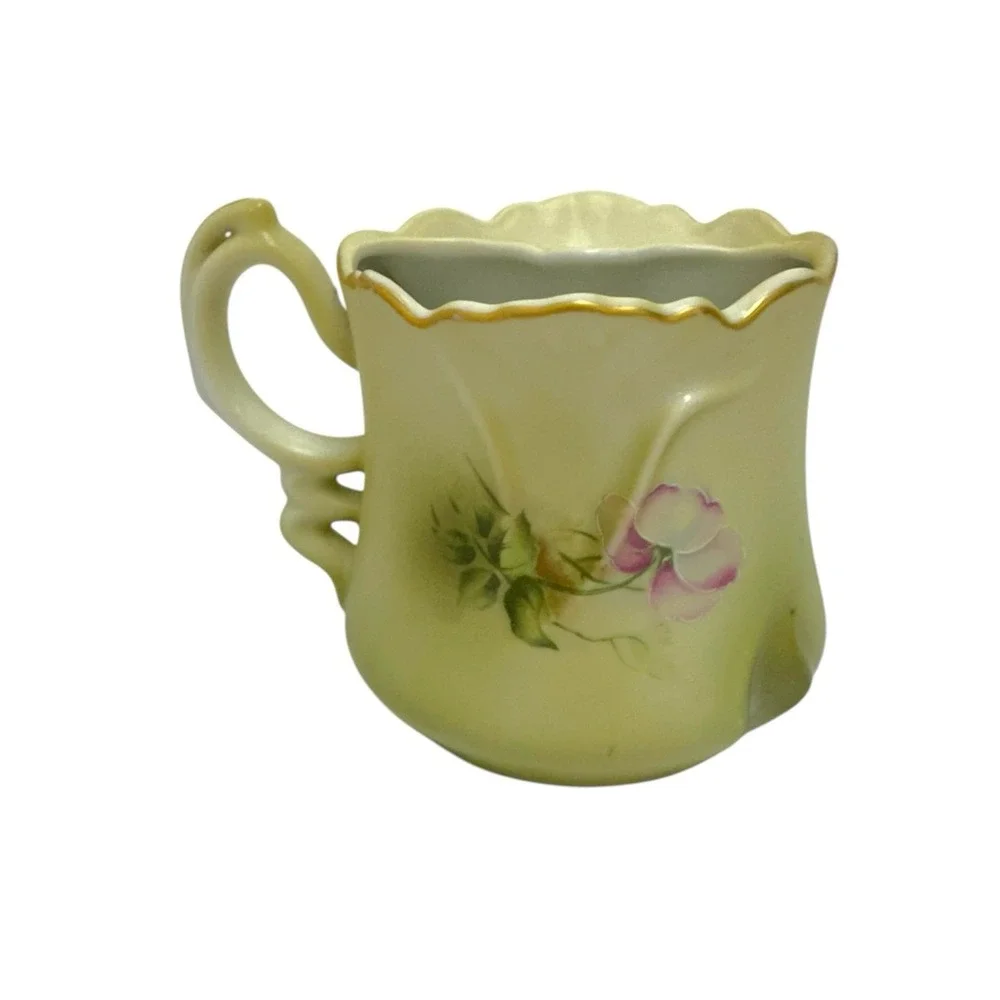 Vintage Nippon Porcelain Hand Painted Floral Shaving Mug Cup w/Handle